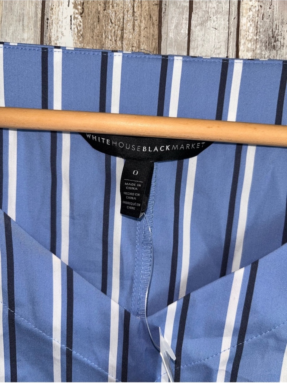 White House Black Market Blue Stripe Bell Sleeve Cotton Stretch Top Size 0 - Picture 8 of 8